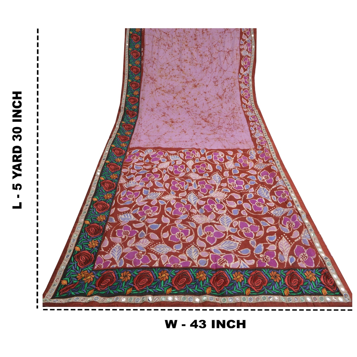 Sanskriti Vintage Lilla Sarier Ren Silke Broderet Batikarbejde Sari Bæredygtigt Stoff