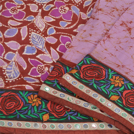 Sanskriti Vintage Purple Sarees Pure Silk Embroidered Batik Work Sari Sustainable Fabric