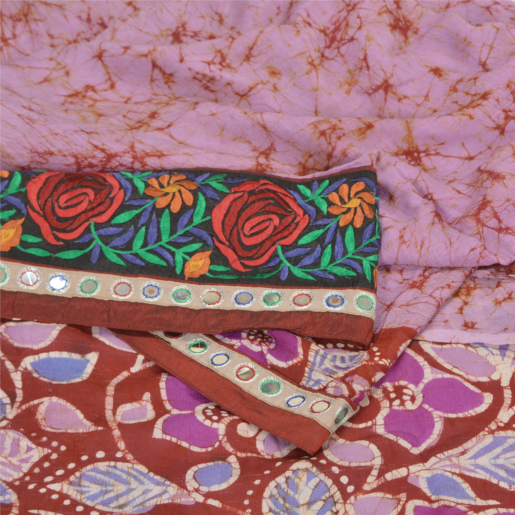 Sanskriti Vintage Purple Sarees Pure Silk Embroidered Batik Work Sari Fabric