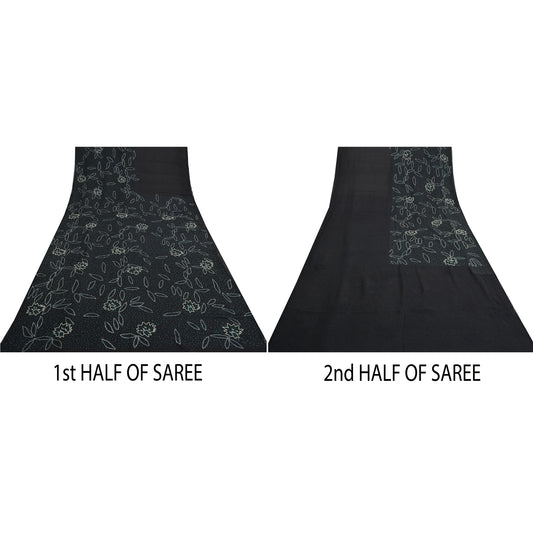 Sanskriti Vintage Black Sarees Pure Chiffon Silk Beaded Premium Sari Sustainable Fabric