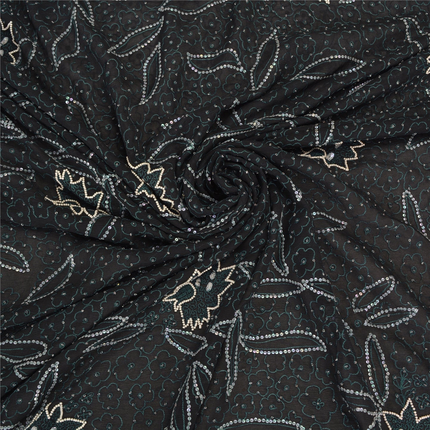 Санскритские винтажные черные сари из чистого шифона и бисера, премиальное сари из экологически чистой ткани