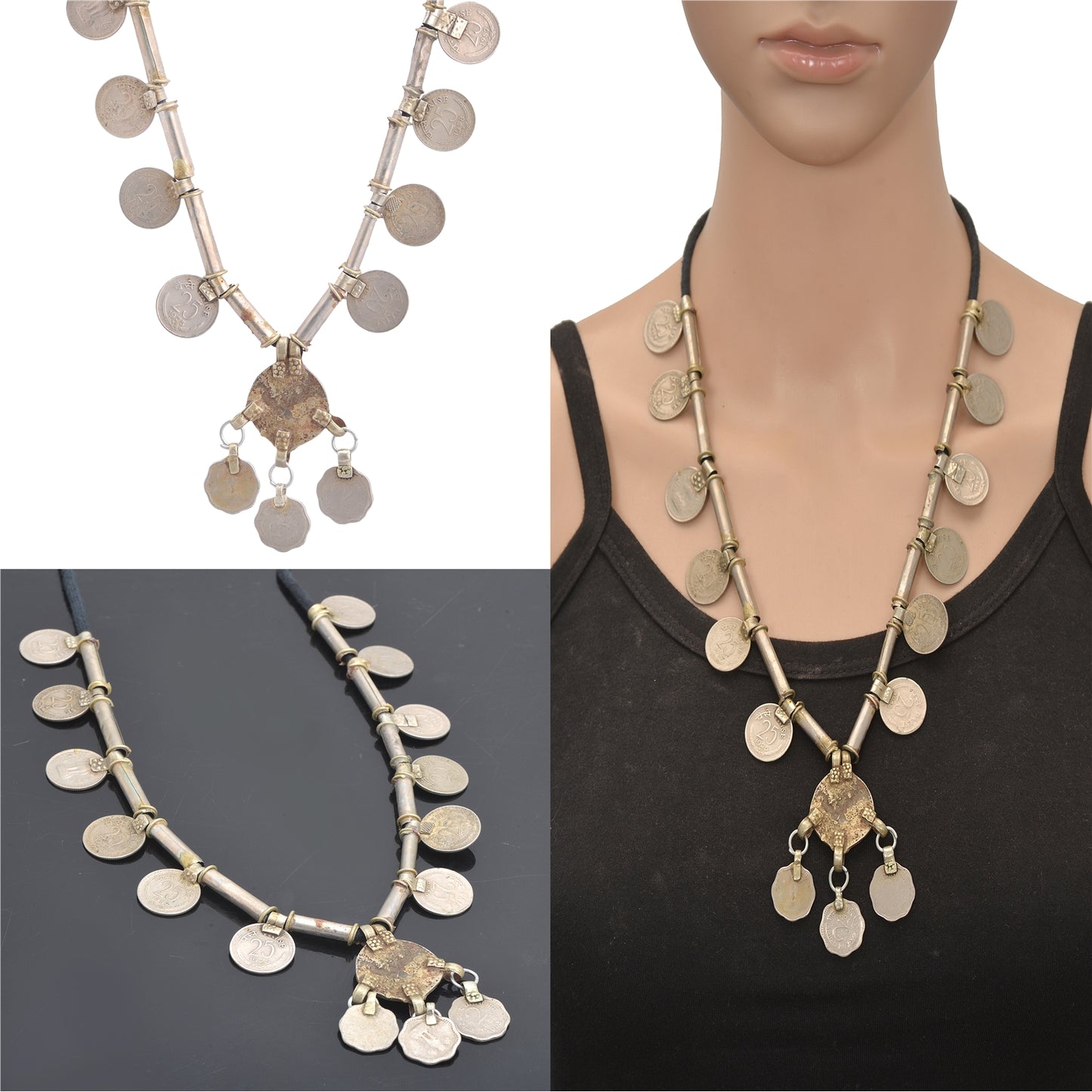 Sanskriti Vintage Indian 25 Paise Antique Matinee Dori Banjara Tribal Necklace