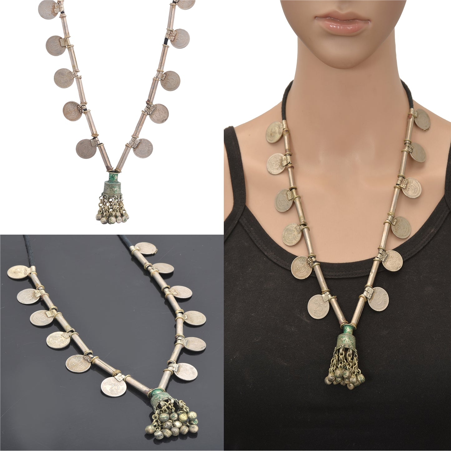 Санскритское винтажное индийское антикварное ожерелье 25 пайсов для утренника Дори Банджара в племенном стиле