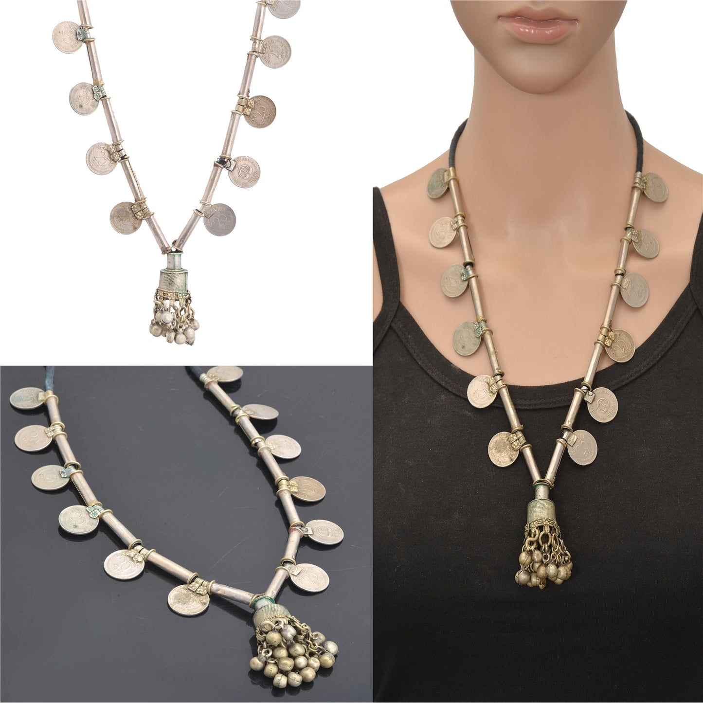 Sanskriti Vintage Indian 25 Paise Antique Matinee Dori Banjara Tribal Necklace