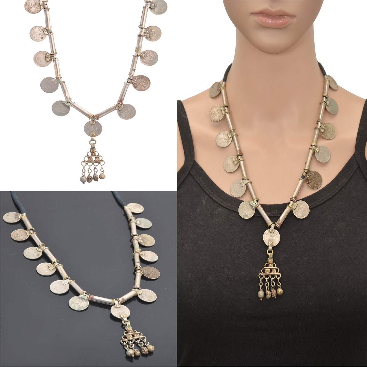 Sanskriti Vintage Indian 25 Paise Antique Matinee Dori Banjara Tribal Necklace