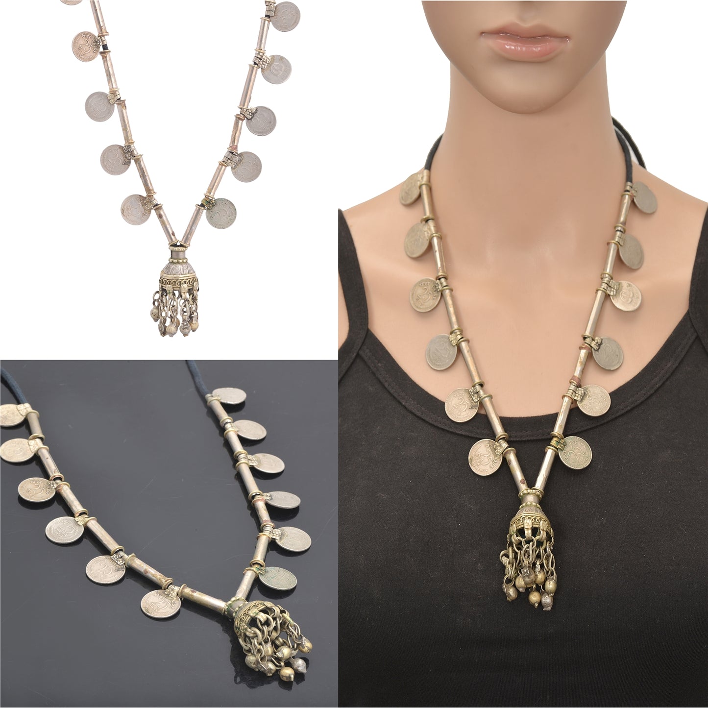 Sanskriti Vintage Indian 25 Paise Antique Matinee Dori Banjara Tribal Necklace