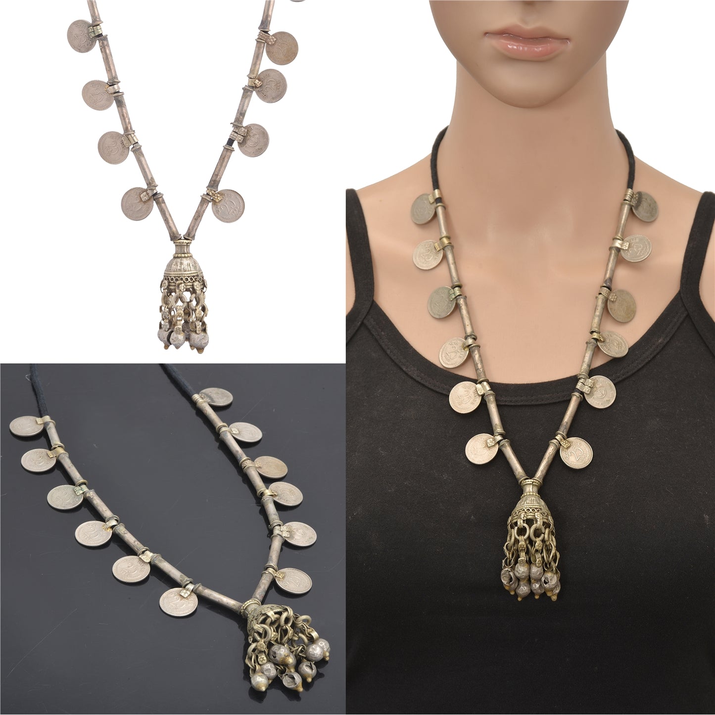 Sanskriti Vintage Indian 25 Paise Antique Matinee Dori Banjara Tribal Necklace