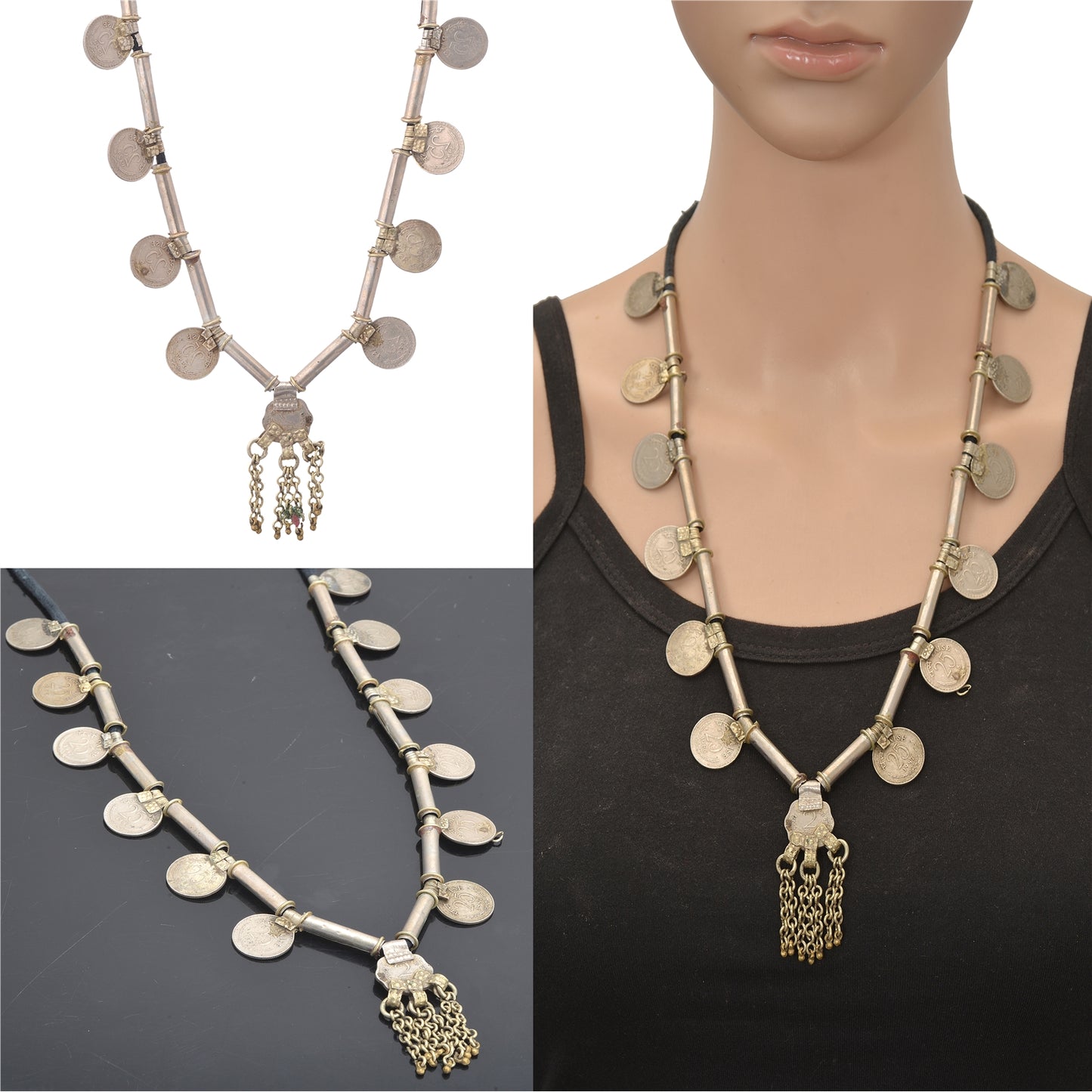 Sanskriti Vintage Indian 25 Paise Antique Matinee Dori Banjara Tribal Necklace
