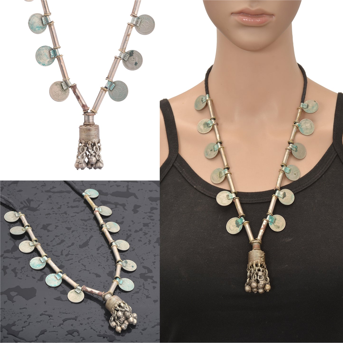 Sanskriti Vintage Indian 25 Paise Antique Matinee Dori Banjara Tribal Necklace