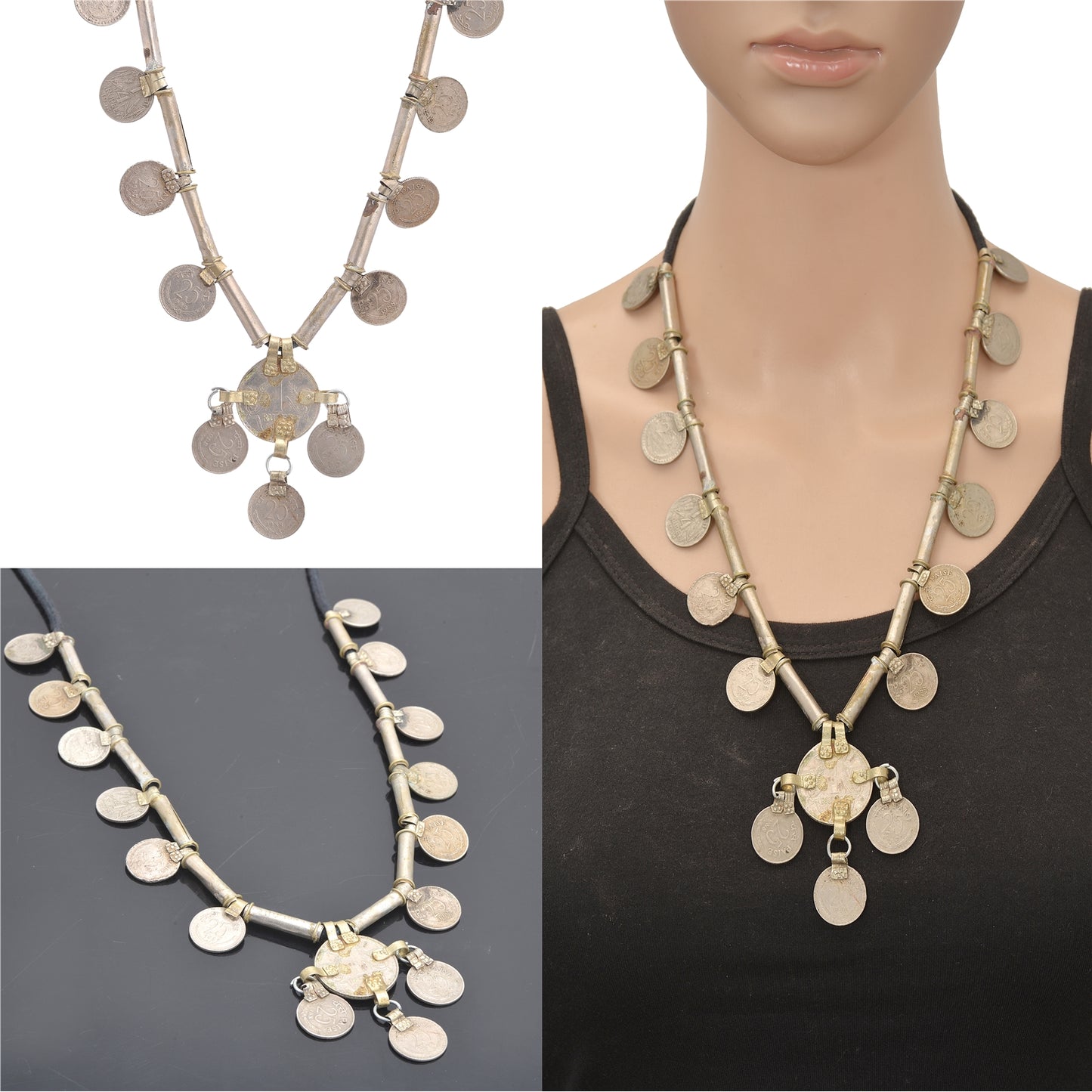 Sanskriti Vintage Indian 25 Paise Antique Matinee Dori Banjara Tribal Necklace