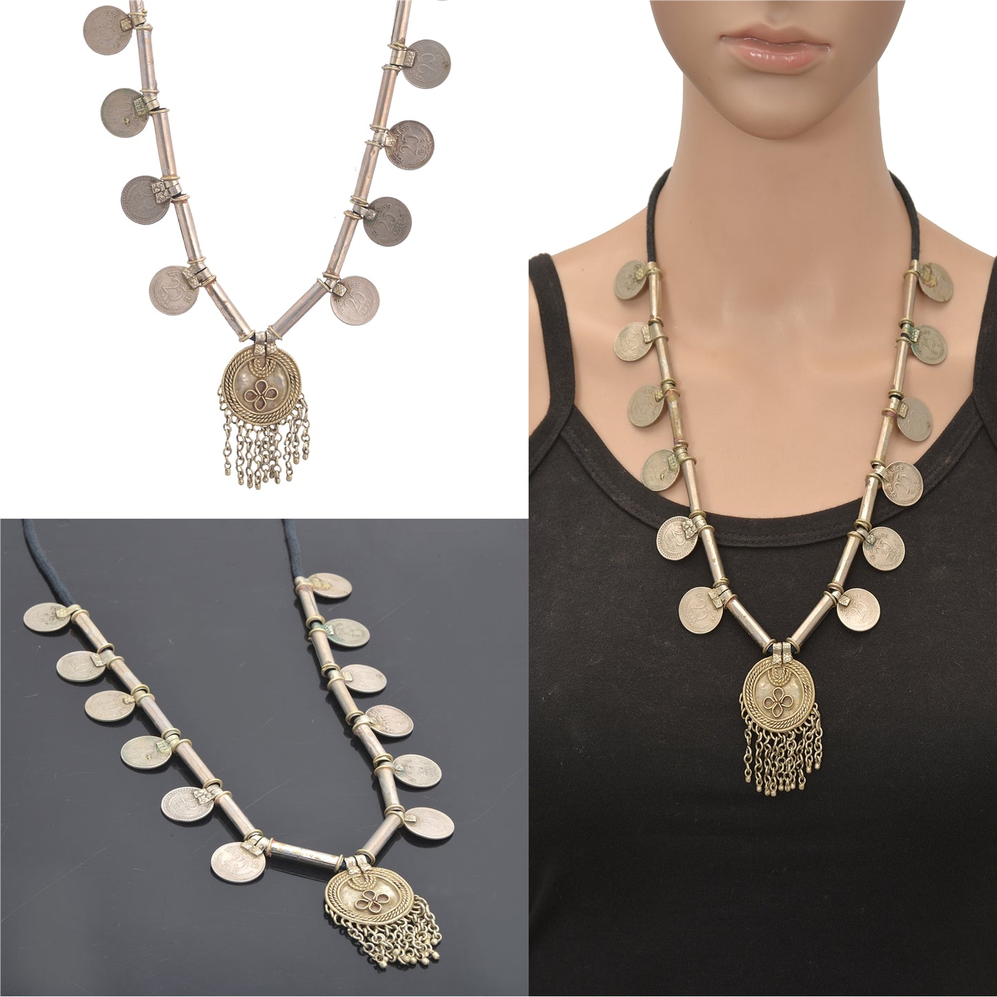 Sanskriti Vintage Indian 25 Paise Antique Matinee Dori Banjara Tribal Necklace