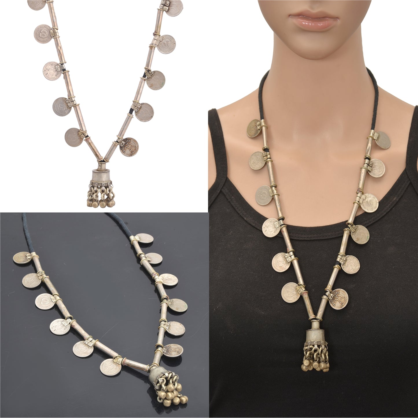 Sanskriti Vintage Indian 25 Paise Antique Matinee Dori Banjara Tribal Necklace