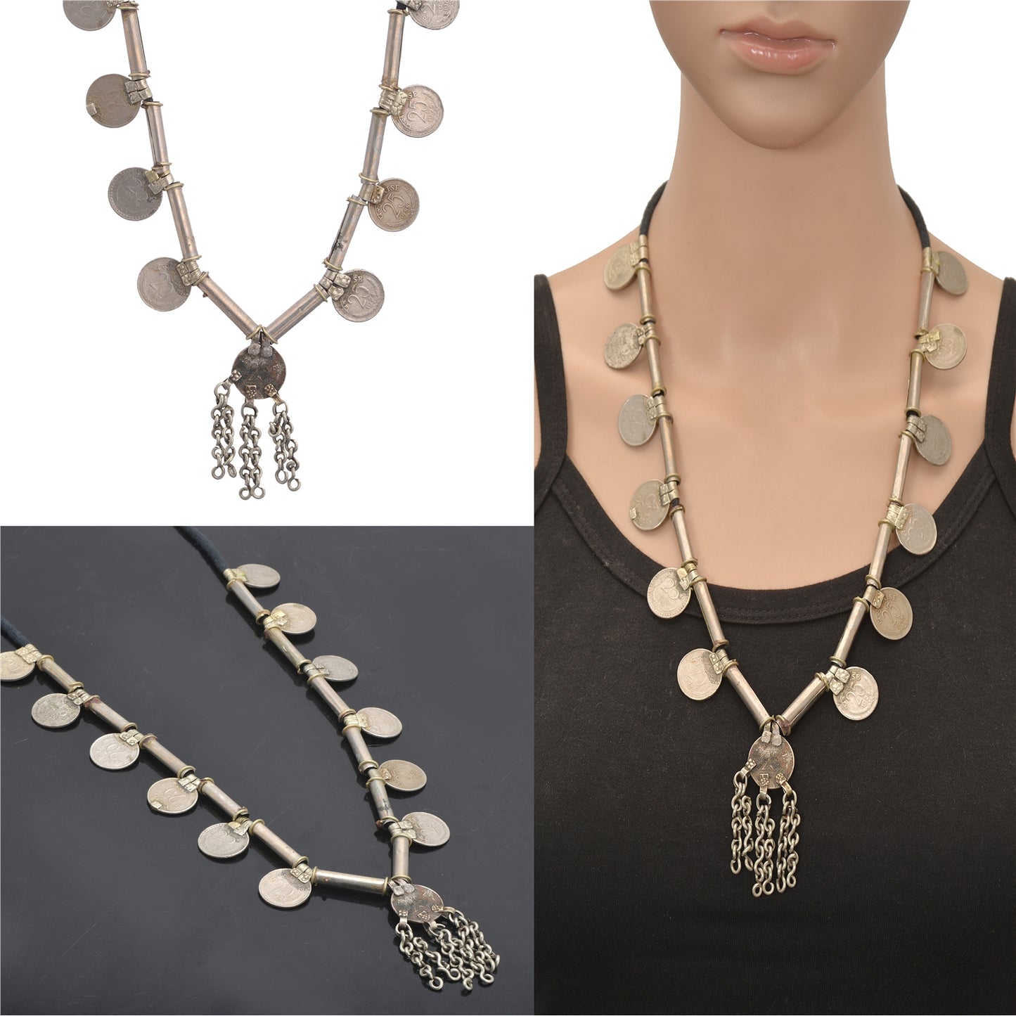 Sanskriti Vintage Indian 25 Paise Antique Matinee Dori Banjara Tribal Necklace