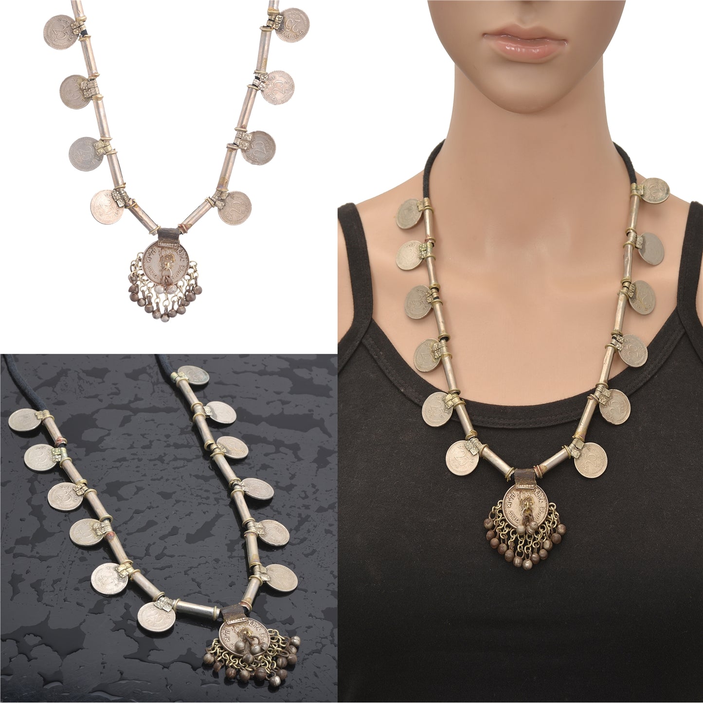 Sanskriti Vintage Indian 25 Paise Antique Matinee Dori Banjara Tribal Necklace