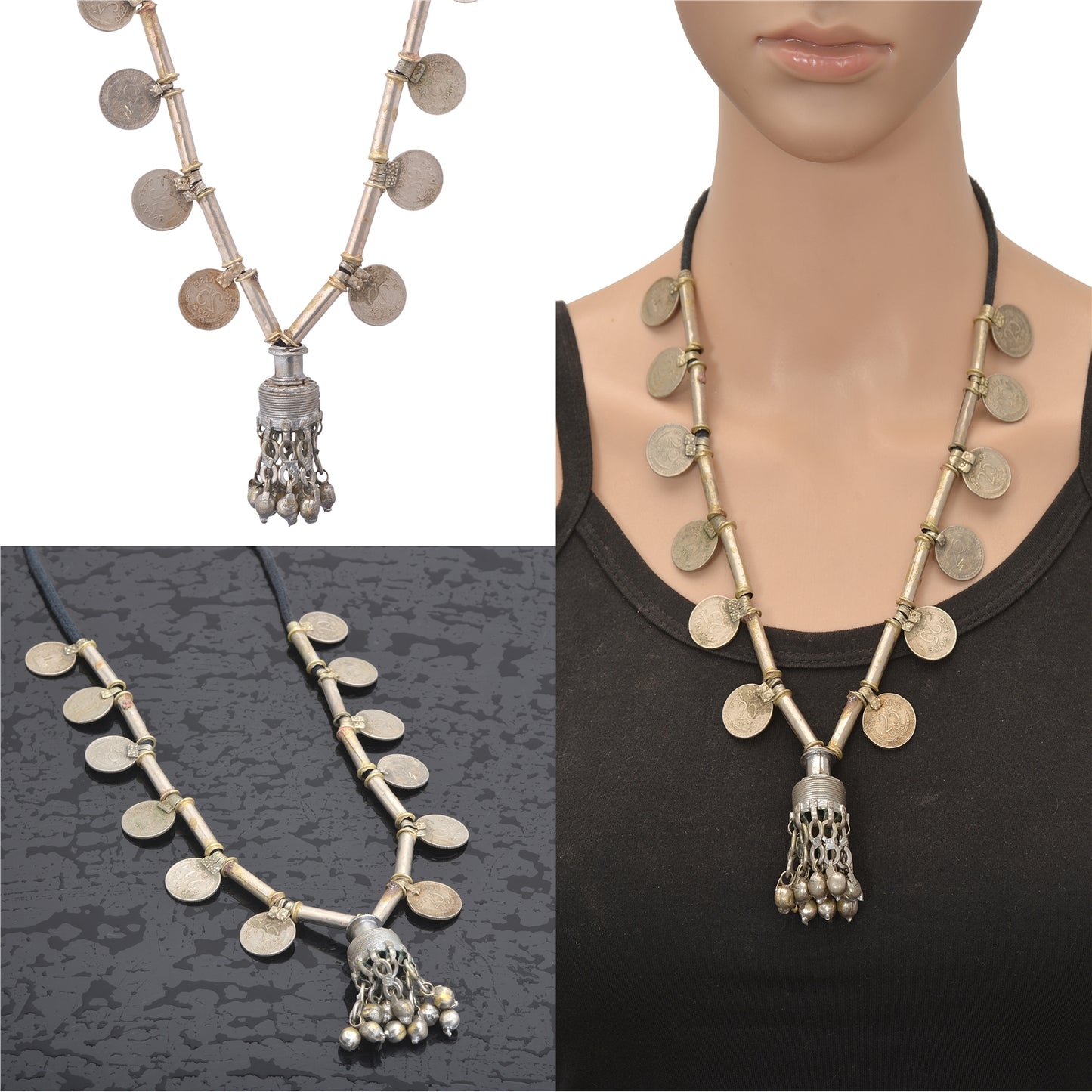 Sanskriti Vintage Indian 25 Paise Antique Matinee Dori Banjara Tribal Necklace