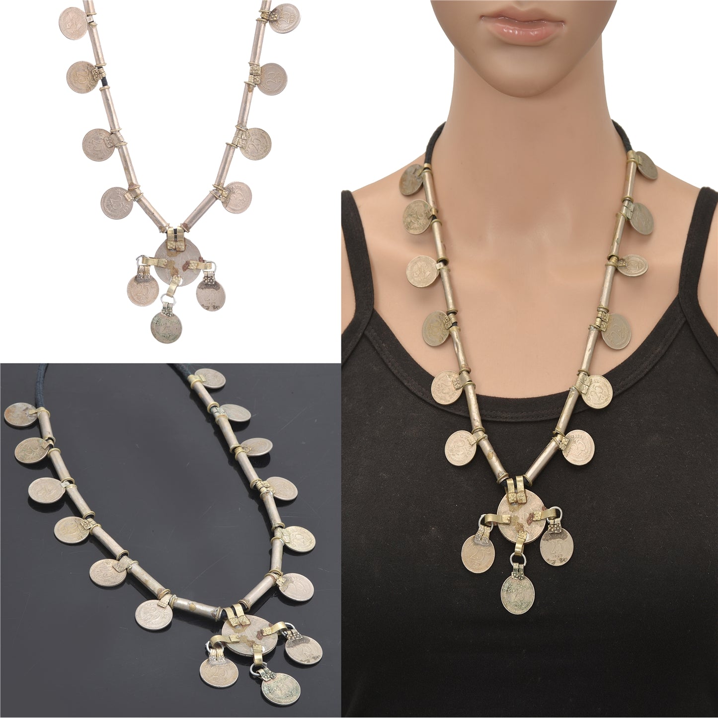 Sanskriti Vintage Indian 25 Paise Antique Matinee Dori Banjara Tribal Necklace