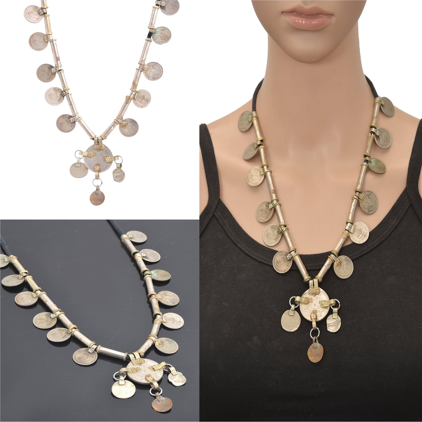 Sanskriti Vintage Indian 25 Paise Antique Matinee Dori Banjara Tribal Necklace
