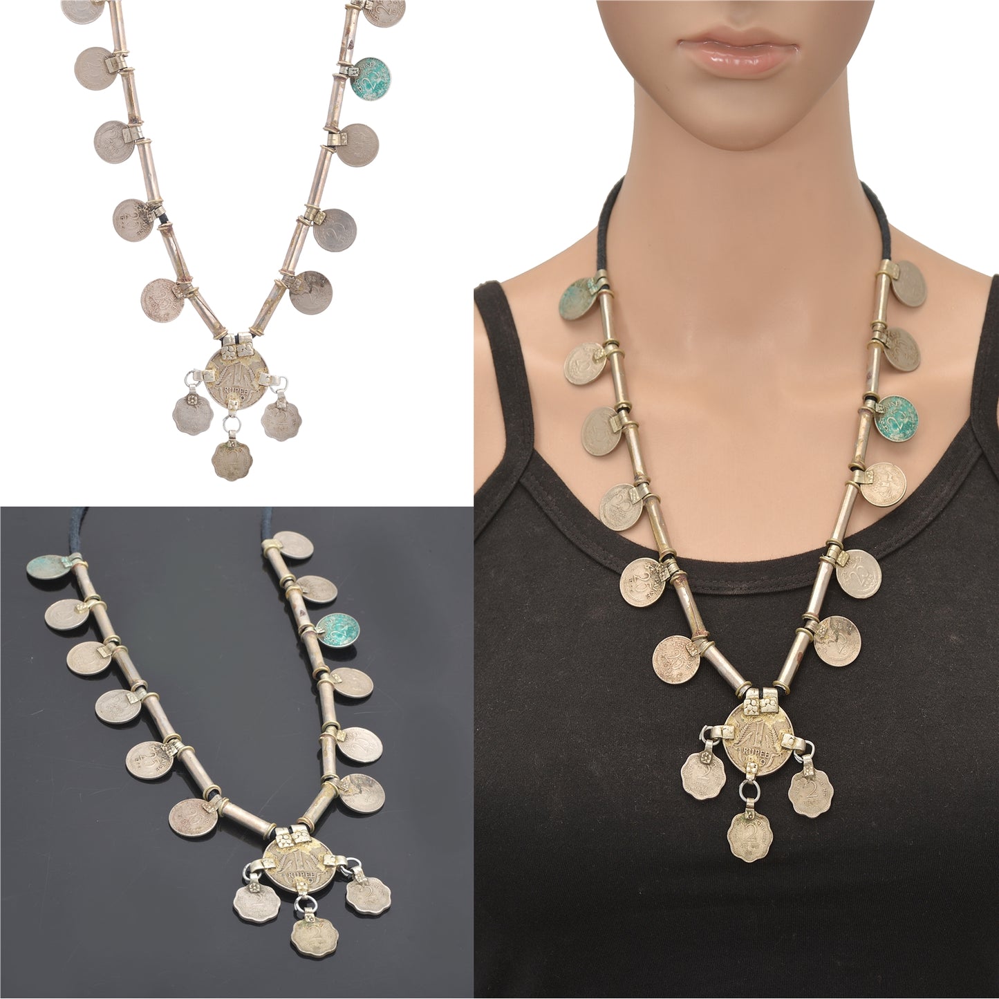 Sanskriti Vintage Indian 25 Paise Antique Matinee Dori Banjara Tribal Necklace