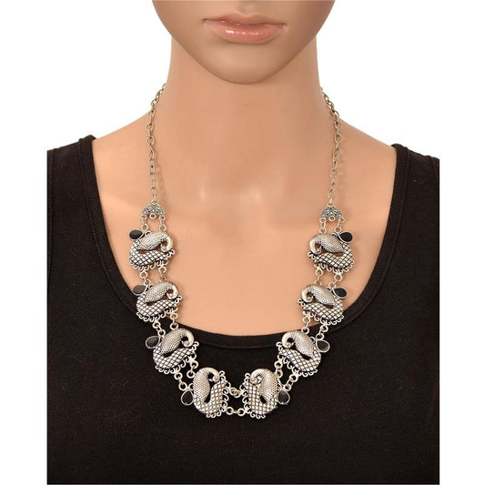 Sanskriti Vintage Necklace Sterling Silver Choker Enamel Work Peacock Design