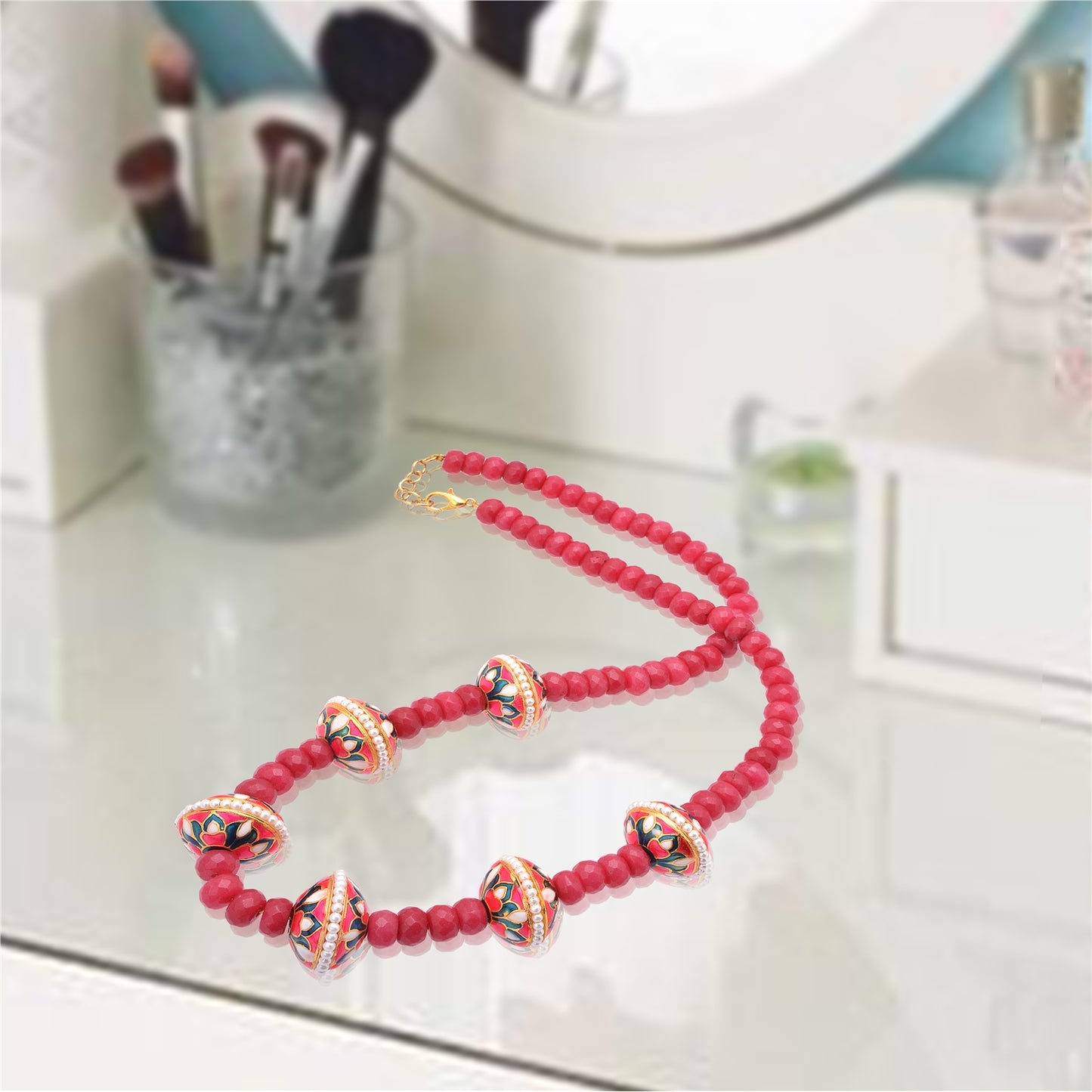 Sanskriti Vintage One of a Kind Strand Semi Precious Meenakari Garnet Stone Necklace