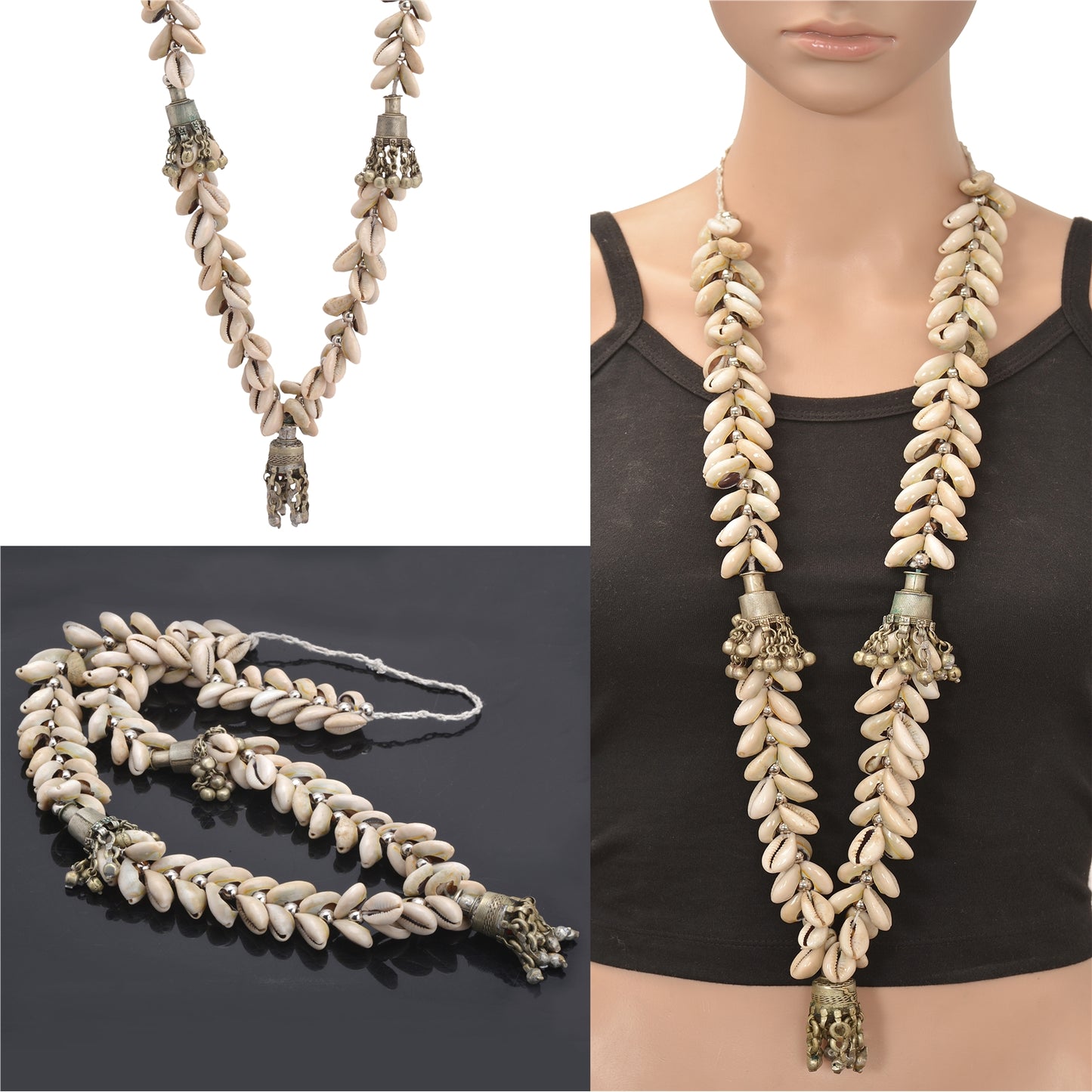 Sanskriti Vintage Indian Shell Antique Matinee Dori Banjara Tribal Necklace