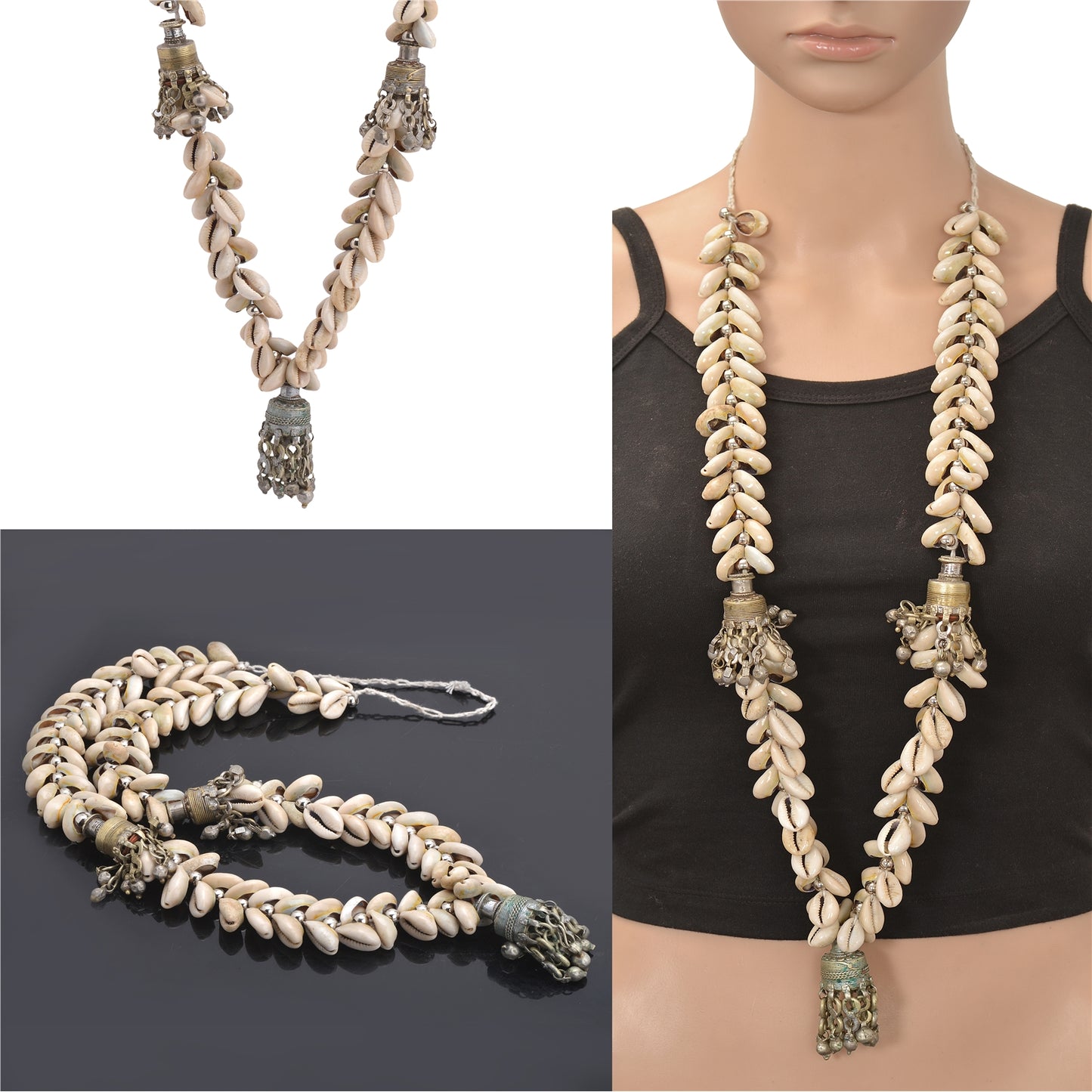 Sanskriti Vintage Indian Shell Antique Matinee Dori Banjara Tribal Necklace