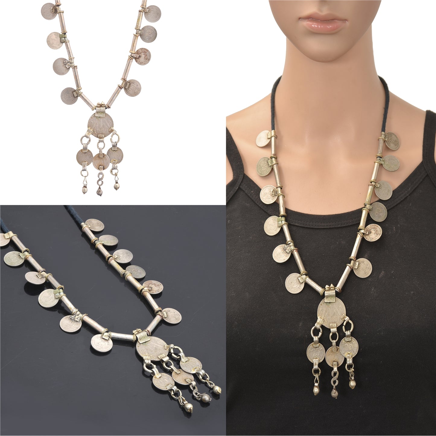 Sanskriti Vintage Indian 25 Paise Antique Matinee Dori Banjara Tribal Necklace