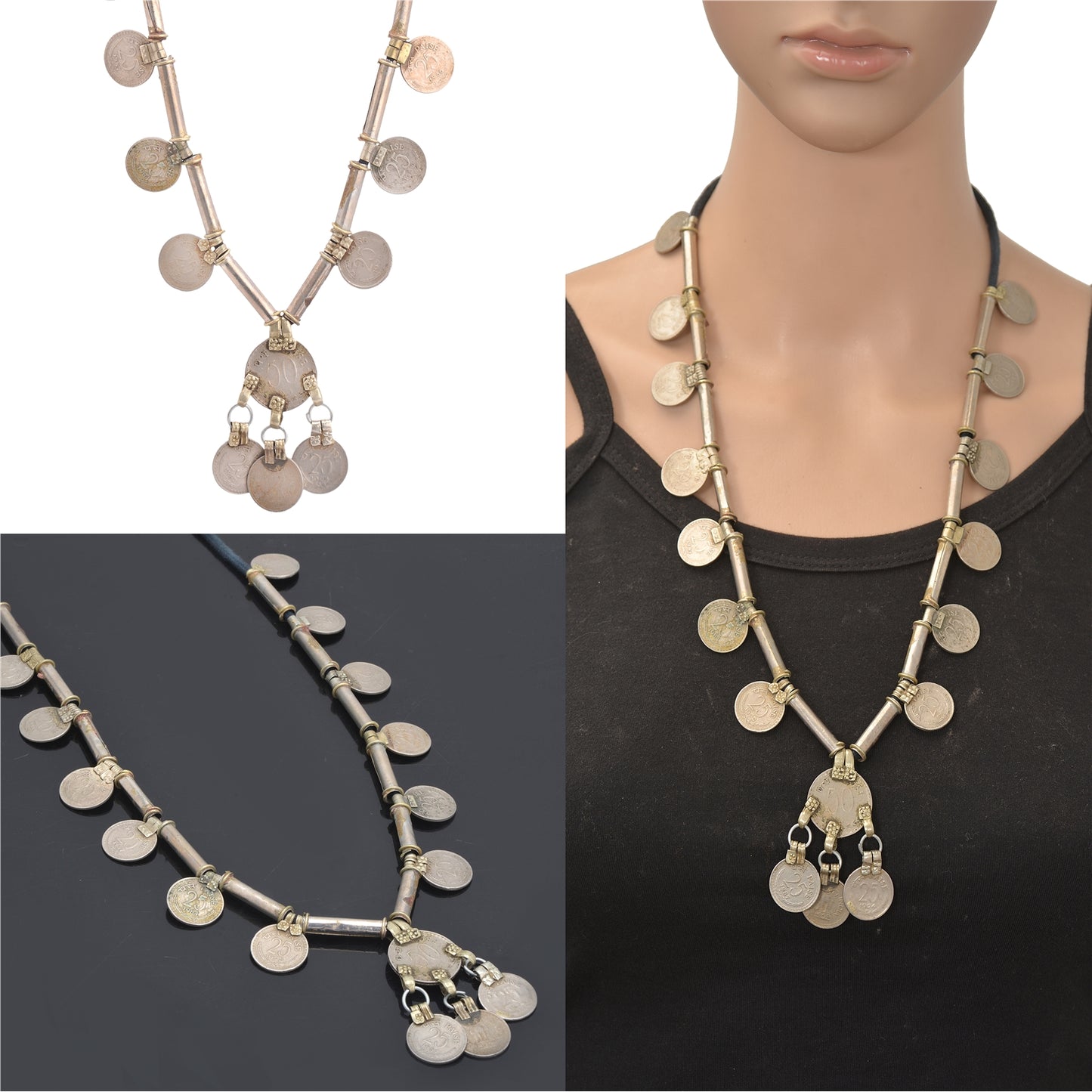 Sanskriti Vintage Indian 25 Paise Antique Matinee Dori Banjara Tribal Necklace