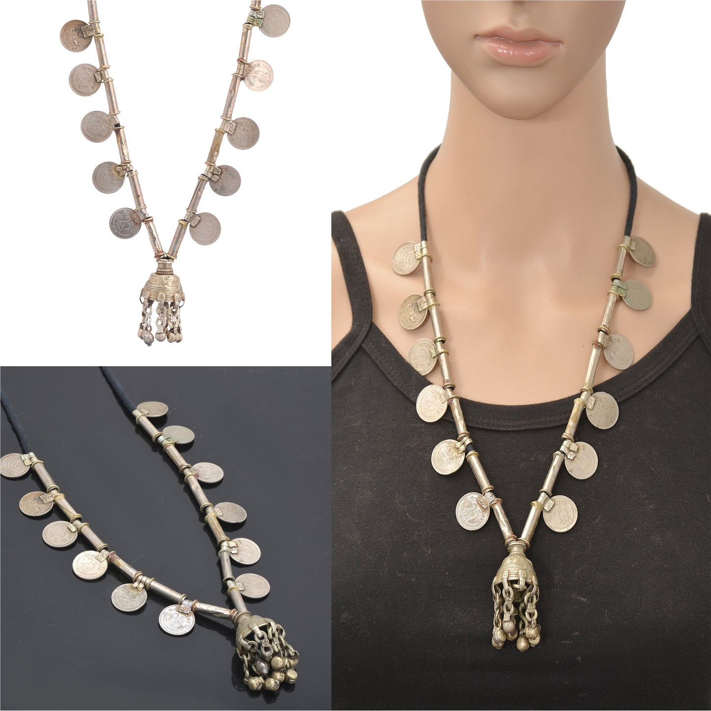Sanskriti Vintage Indian 25 Paise Antique Matinee Dori Banjara Tribal Necklace