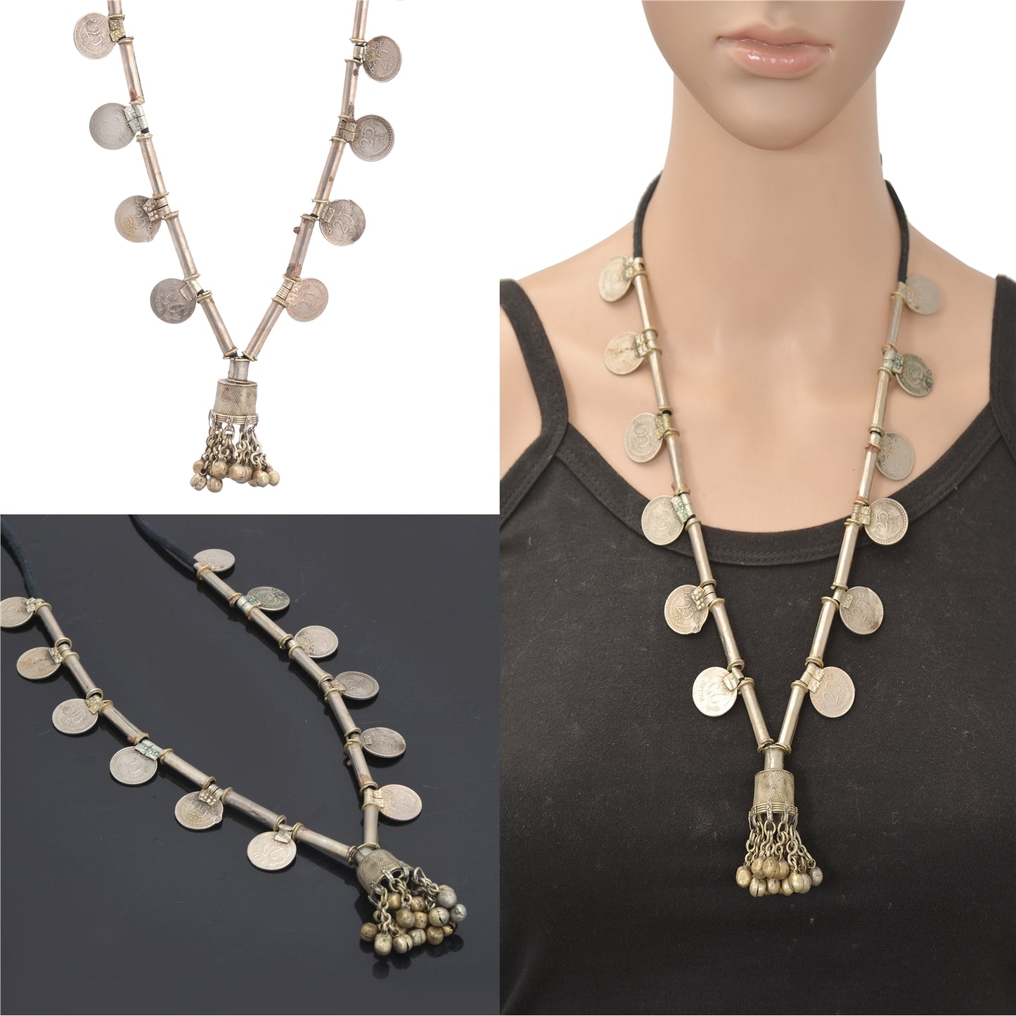 Sanskriti Vintage Indian 25 Paise Antique Matinee Dori Banjara Tribal Necklace