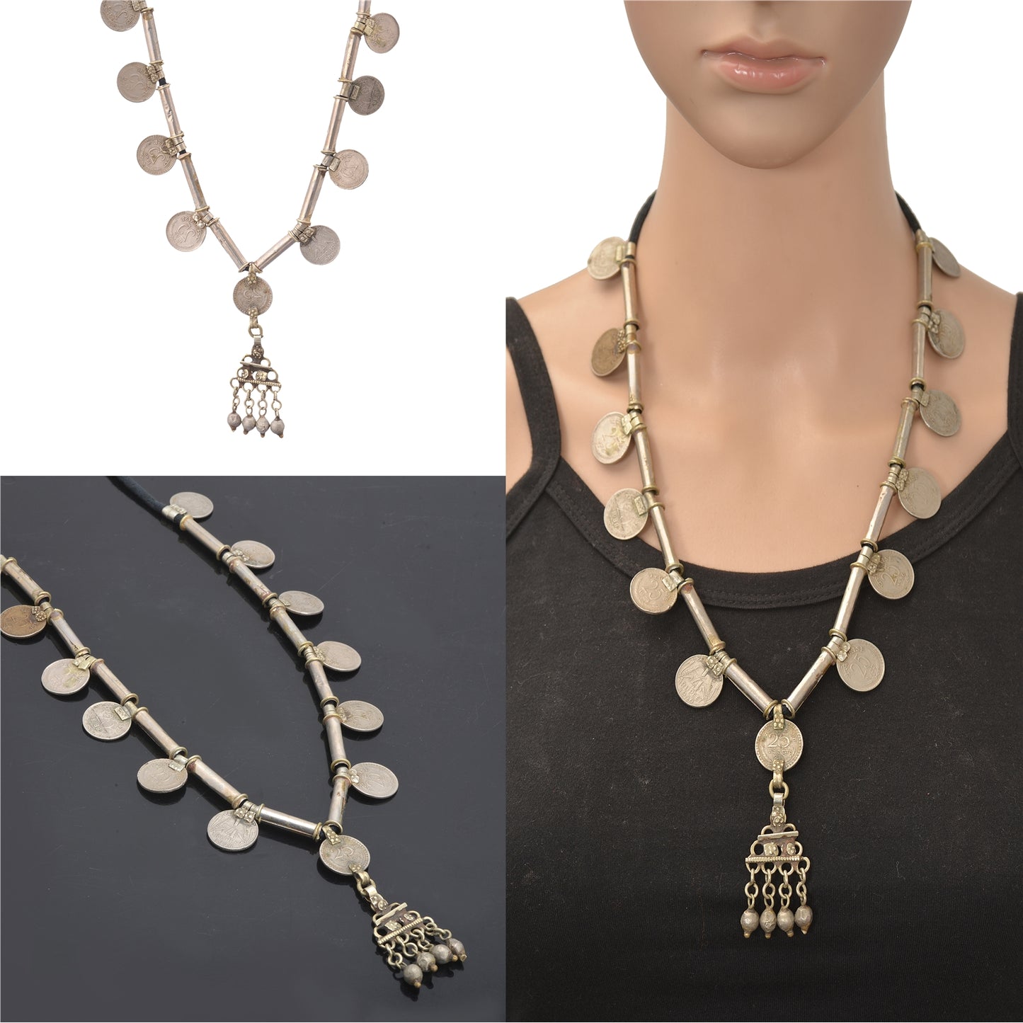 Sanskriti Vintage Indian 25 Paise Antique Matinee Dori Banjara Tribal Necklace