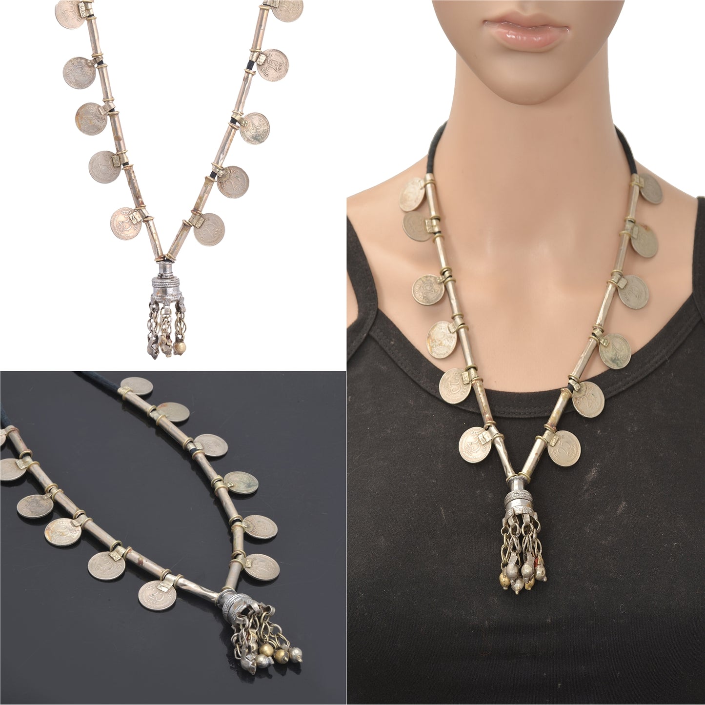 Sanskriti Vintage Indian 25 Paise Antique Matinee Dori Banjara Tribal Necklace
