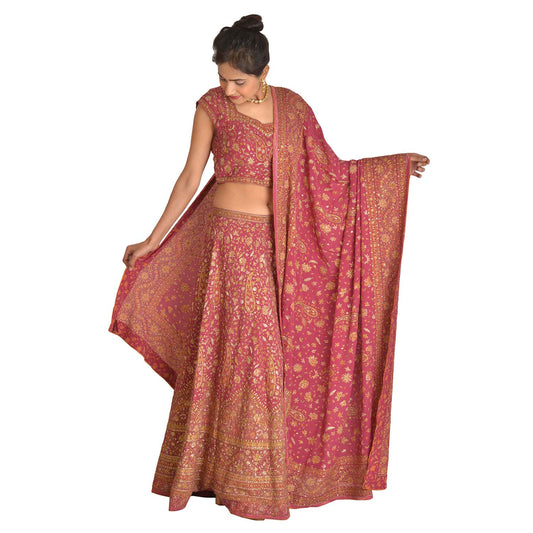 Комплект лехенга ручной работы из чистого шелка-жоржета от дизайнера Риту Кумар из Санскрити