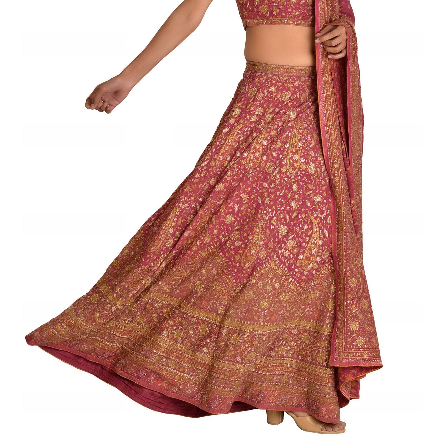 Sanskriti Vintage Pure Georgette Silk Handmade Ritu Kumar's Designer Stitched Lehenga Set