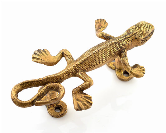 Sanskriti Vintage Antique Vintage Look Door Handle Lizard Handcrafted Solid Brass Pulls Gold tone