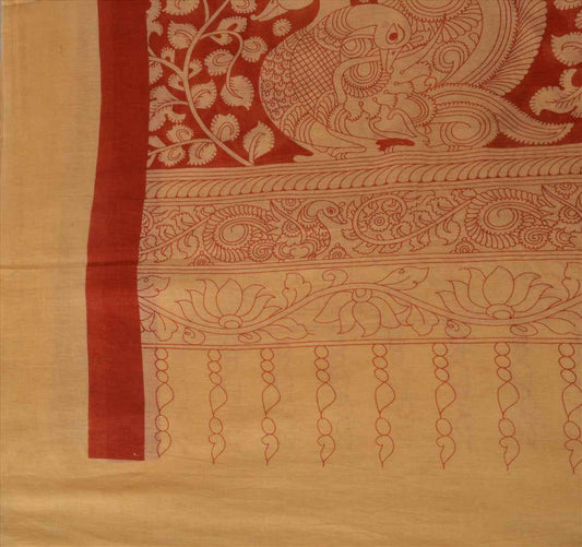 Sanskriti Vintage New Dupatta Long Scarf Pure Cotton Cream Red Hijab Printed Pattachitra Stole