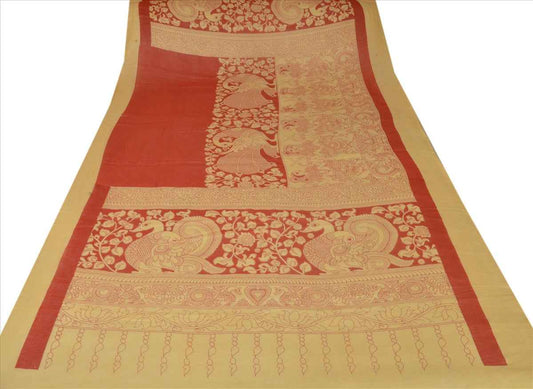 Sanskriti Vintage New Dupatta Long Scarf Pure Cotton Cream Red Hijab Printed Pattachitra Stole