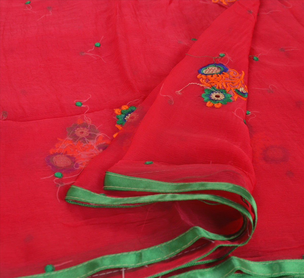 Sanskriti Vintage New Dupatta Long Scarf Chiffon Silk Pink Hijab Embroidered Veil Floral Stole