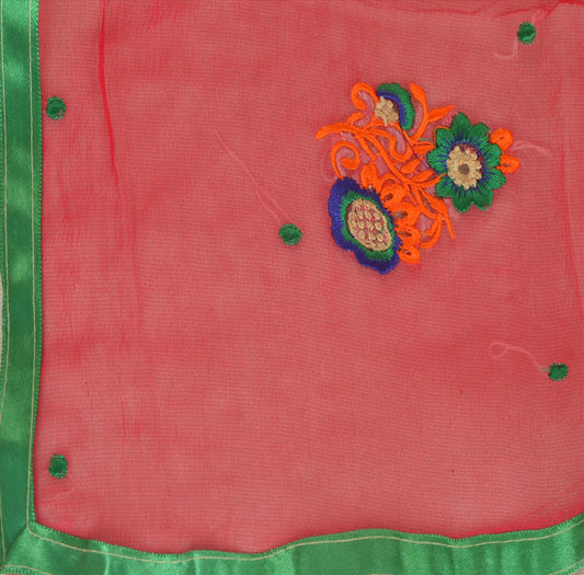 Sanskriti Vintage New Dupatta Long Scarf Chiffon Silk Pink Hijab Embroidered Veil Floral Stole