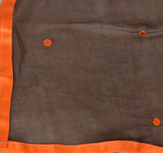 Sanskriti Vintage New Dupatta Long Scarf Chiffon Silk Brown Hijab Embroidered Wrap Veil