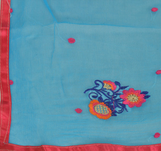 Sanskriti Vintage New Dupatta Long Scarf Chiffon Silk Blue Hijab Embroidered Wrap Veil