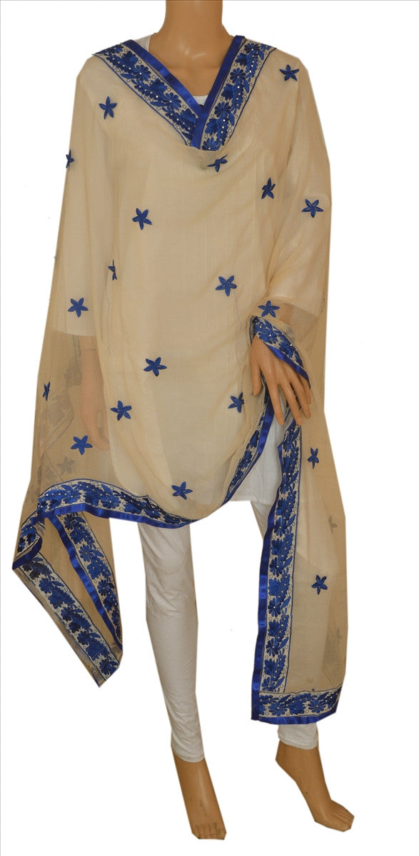 Sanskriti Vintage New Dupatta Long Scarf Chiffon Silk Cream Hijab Embroidered Wrap Veil