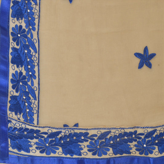 Sanskriti Vintage New Dupatta Long Scarf Chiffon Silk Cream Hijab Embroidered Wrap Veil