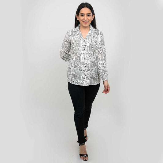 Sanskriti Vintage 100% Pure Cotton Hand Block Warli Printed Blazer Collar Full Sleeve Shirt
