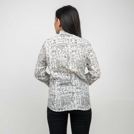 Sanskriti Vintage 100% Pure Cotton Casual Hand Block Warli Printed Full Sleeves Shirt