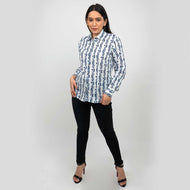 Sanskriti 100% Pure Cotton Casual Hand Block Printed Blue & White Full Sleeve Shirt