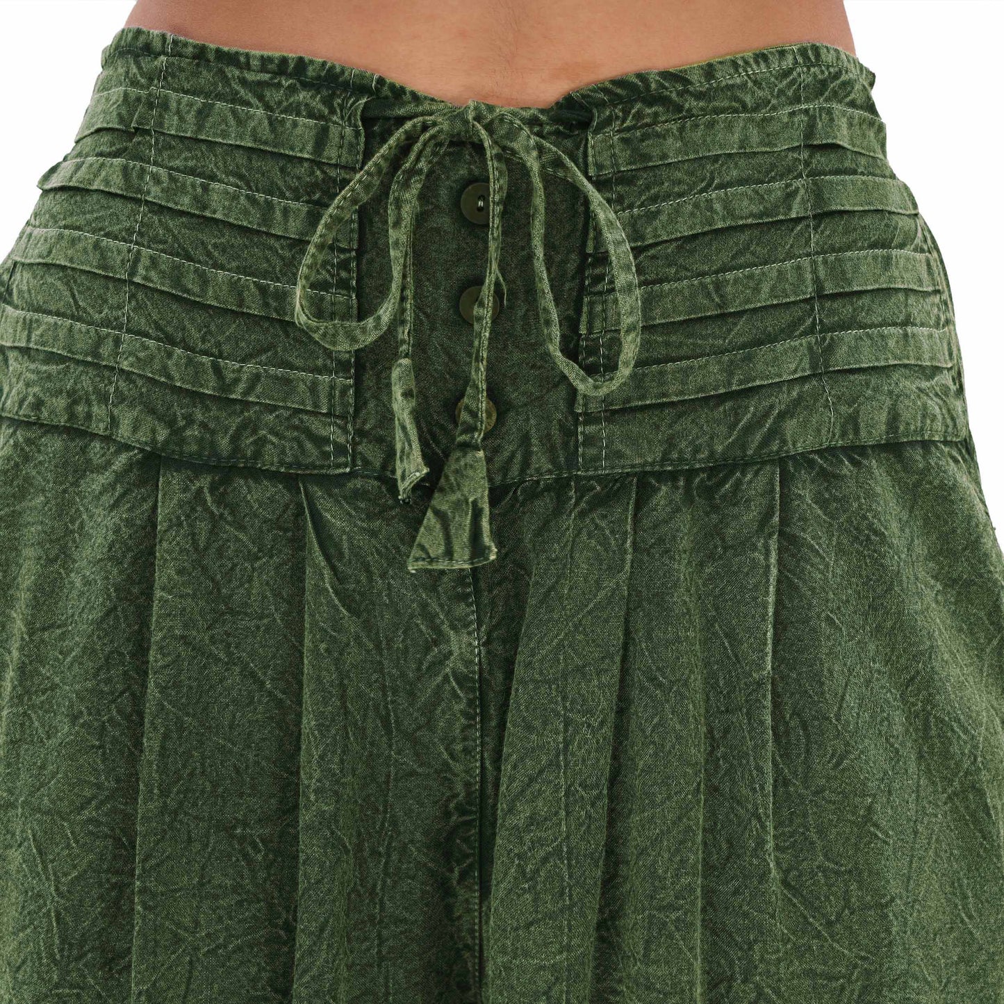 Sanskriti Vintage Skirts N Scarves Lightweight Straight Pants with Pleated Waist Belt and Drawstring