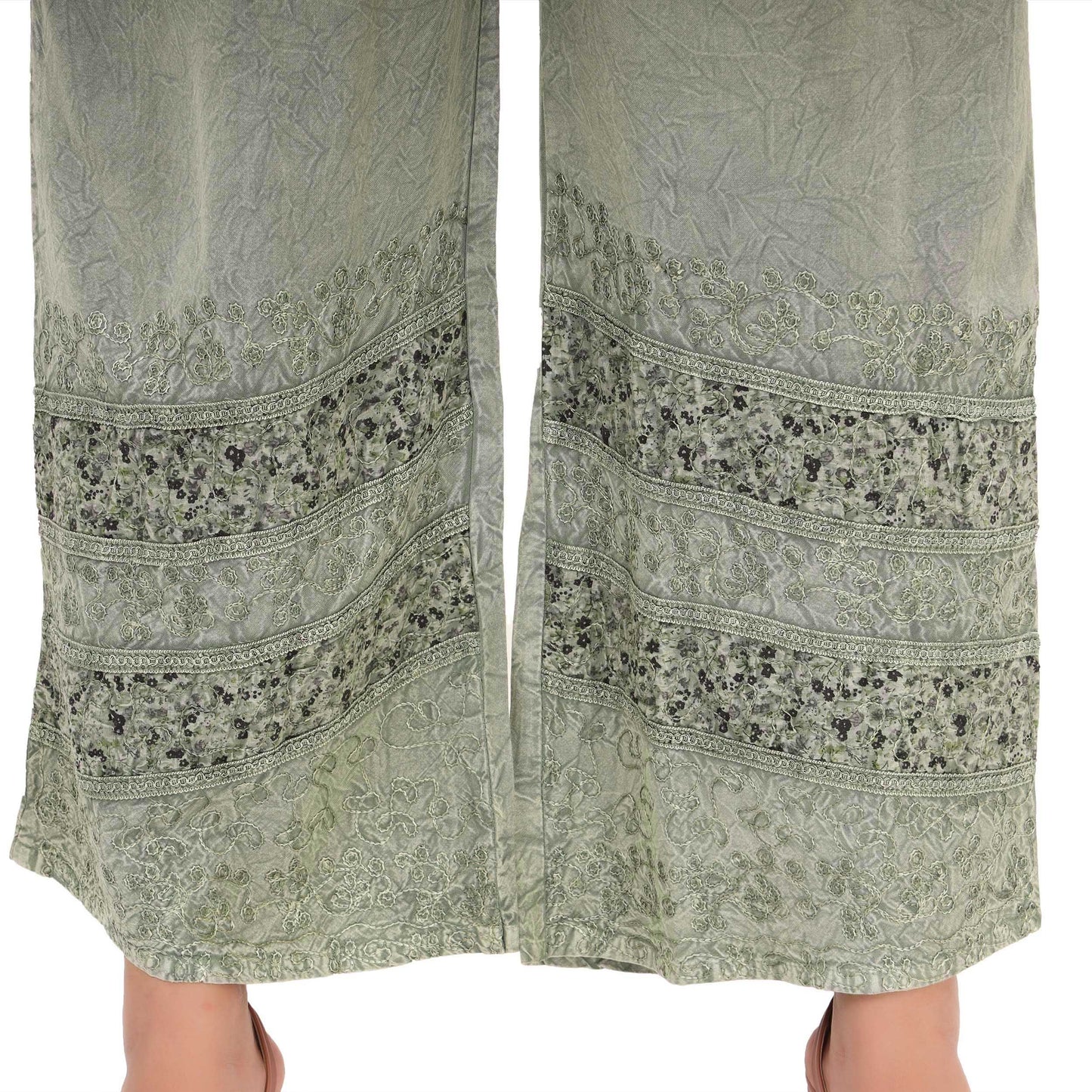 Sanskriti Vintage Skirts N Scarves Embroidered Palazzo Pants with Adjustable Elastic Waistband and Drawstring