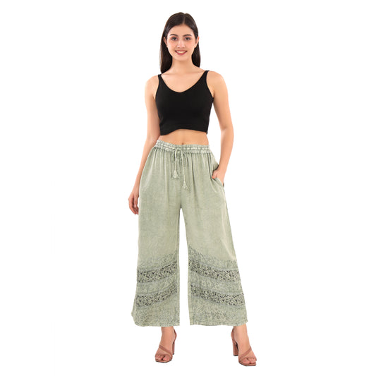 Sanskriti Vintage Skirts N Scarves Embroidered Palazzo Pants with Adjustable Elastic Waistband and Drawstring
