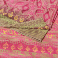 Sanskriti Vintage Pink Sarees Moss Crepe Floral Printed Sari Decor Craft Fabric